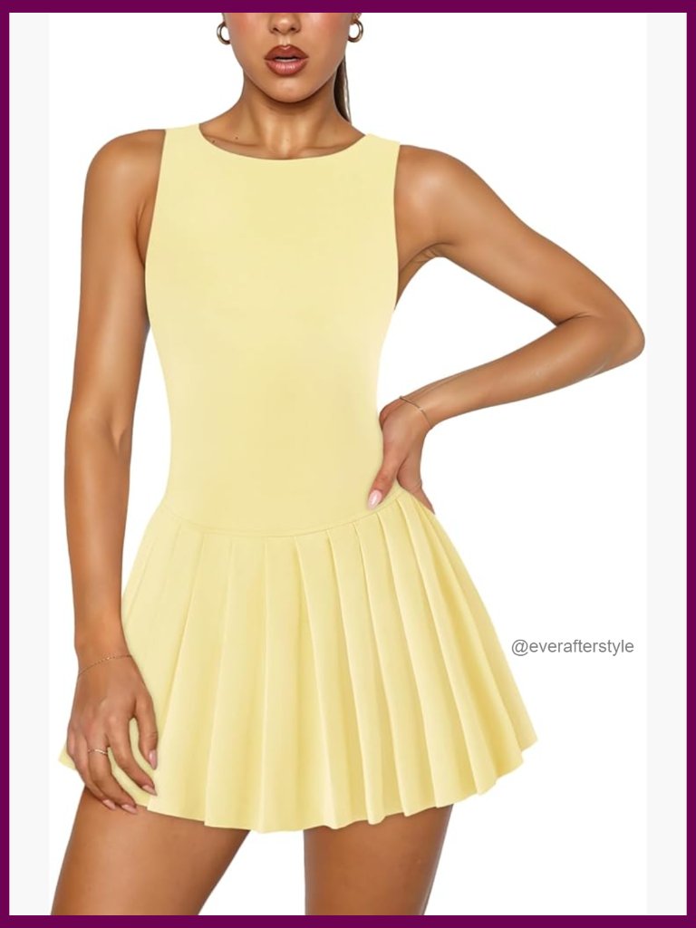 Sleeveless Pleated Mini Tennis Dress With Built-In Shorts Pocket